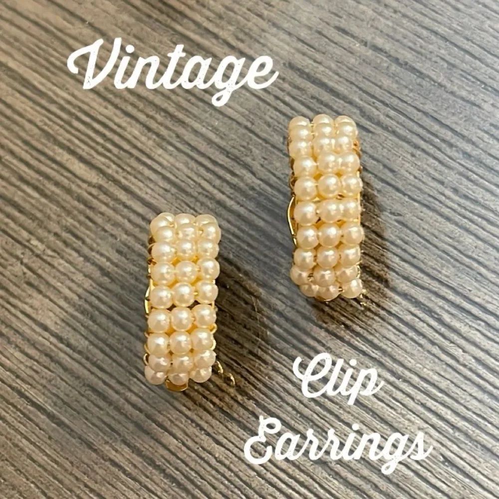 Vintage Pearl Wrapped Half Hoop Clip Earrings